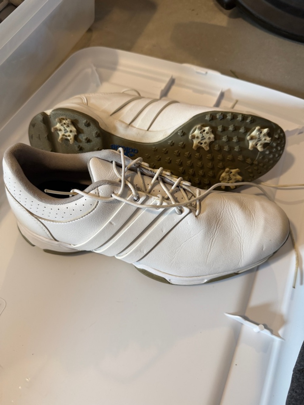 adidas White Men's Leather Golf Shoes